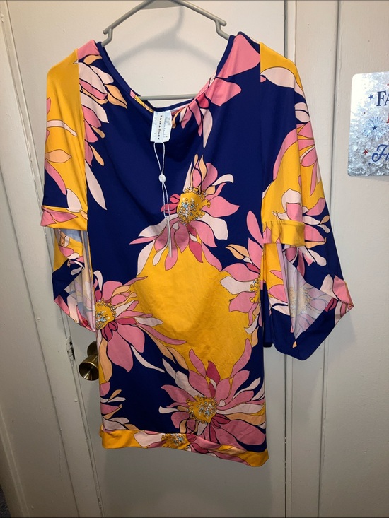 Trina Turk Tops - Trina Turk Navy, Mustard & Pink Floral Tunic Top Or Mini Dress Small New